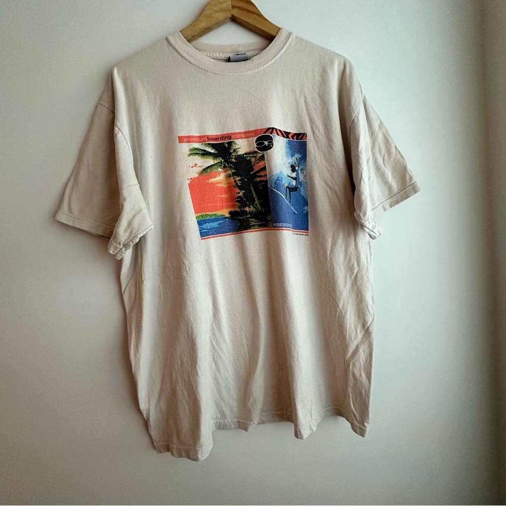 Vintage Ocean Pacific Graphic Beige Cotton Made In Canada Surfing T-Shirt L